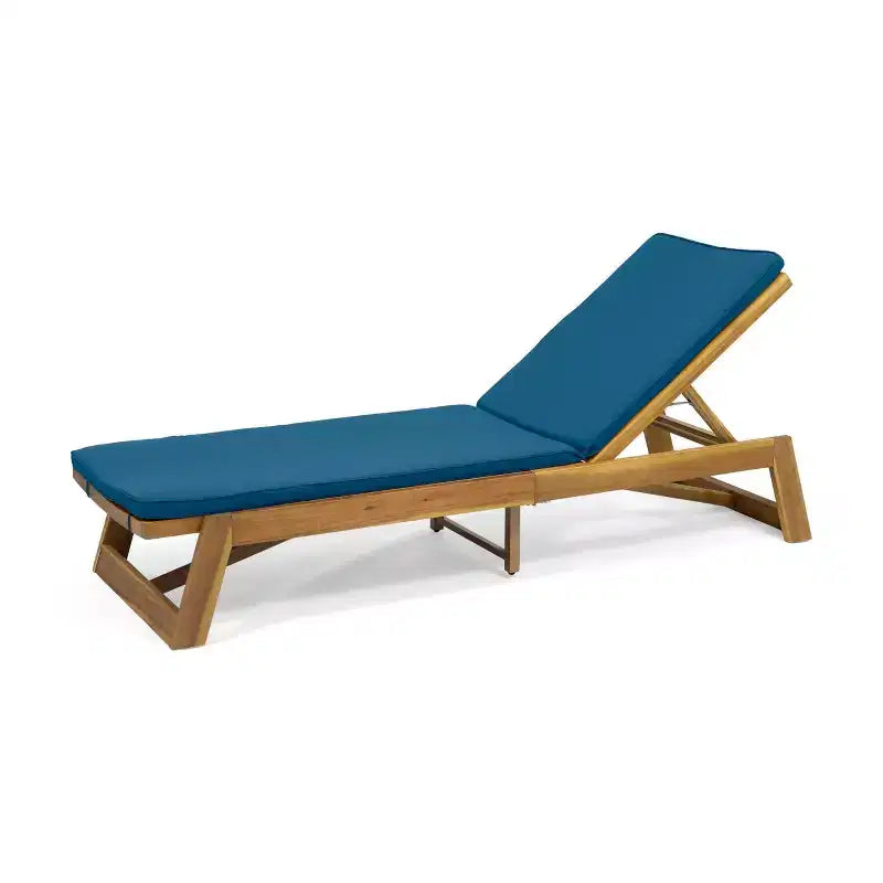 Set da 3 chaise longue da esterno Kyoto in legno di acacia con cuscini - Teak/Blu - Christopher Knight Home: Seduta senza braccioli da patio e tavolino d'appoggio