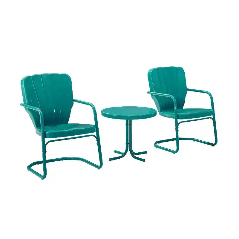 Set da esterno 3 pezzi Ridgeland – Turchese – Crosley: Sedie in stile vintage e tavolino in metallo