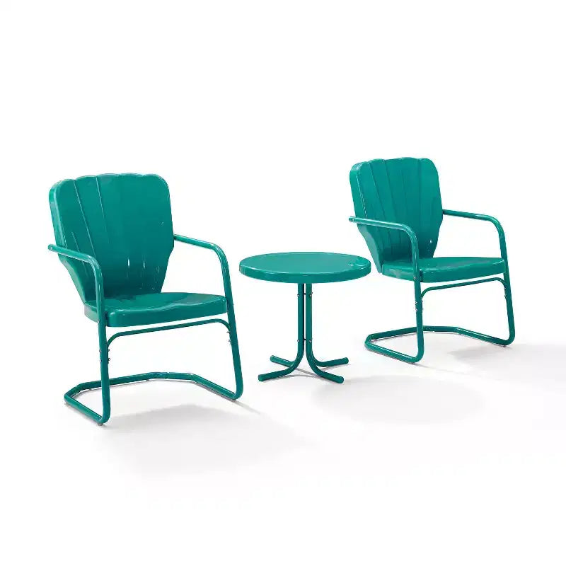 Set da esterno 3 pezzi Ridgeland – Turchese – Crosley: Sedie in stile vintage e tavolino in metallo