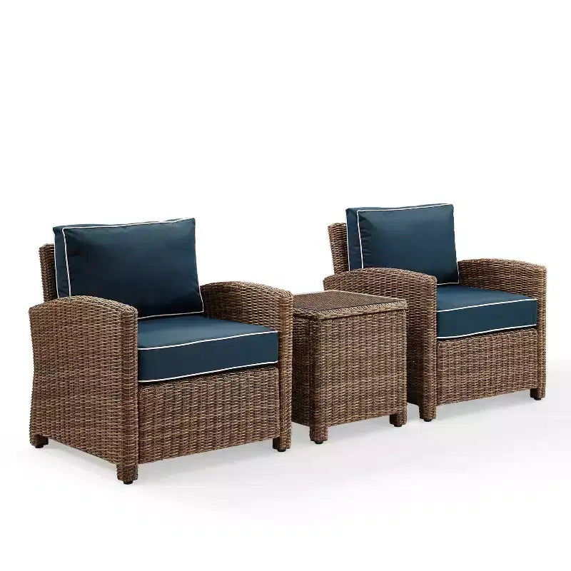 Bradenton Set da 3 Pezzi da Esterno in Vimini con Due Sedie e Tavolino Blu Navy - Crosley