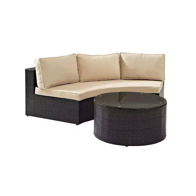 Set Sezionale da Esterno Catalina 2 pz in Vimini: Divano Moderno da Patio e Tavolino da Caffè, Resistente ai Raggi UV, Intrecciato a Mano, Struttura in Acciaio