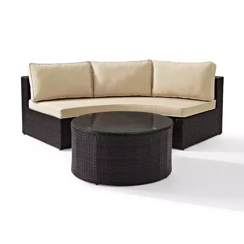 Set Sezionale da Esterno Catalina 2 pz in Vimini: Divano Moderno da Patio e Tavolino da Caffè, Resistente ai Raggi UV, Intrecciato a Mano, Struttura in Acciaio