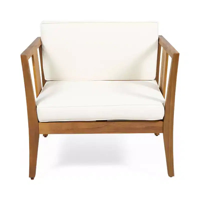 Nicholson Outdoor Salotto da 4 Posti in Legno di Acacia - Teak/Beige - Christopher Knight Home: Set da Conversazione per Patio con Cuscini e Tavolino