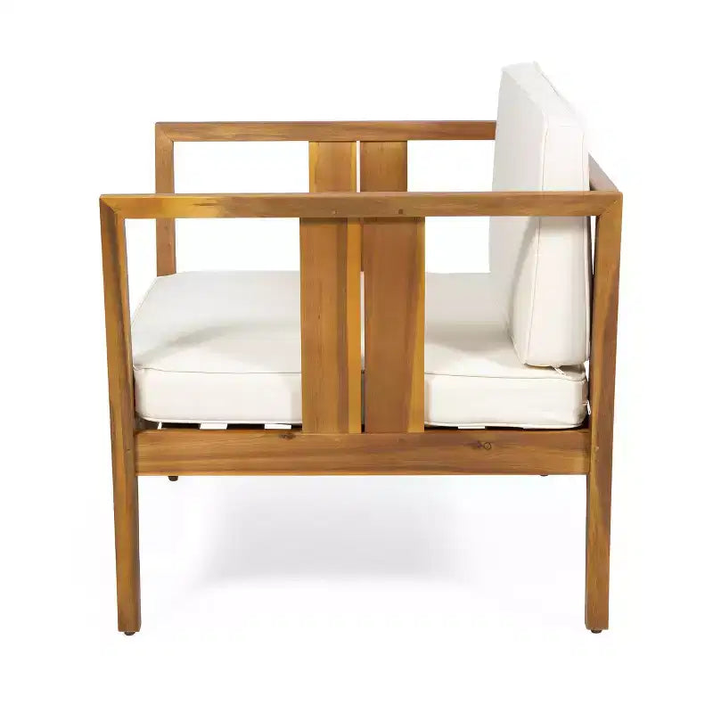 Nicholson Outdoor Salotto da 4 Posti in Legno di Acacia - Teak/Beige - Christopher Knight Home: Set da Conversazione per Patio con Cuscini e Tavolino