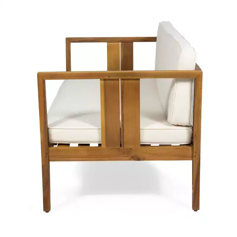 Nicholson Outdoor Salotto da 4 Posti in Legno di Acacia - Teak/Beige - Christopher Knight Home: Set da Conversazione per Patio con Cuscini e Tavolino