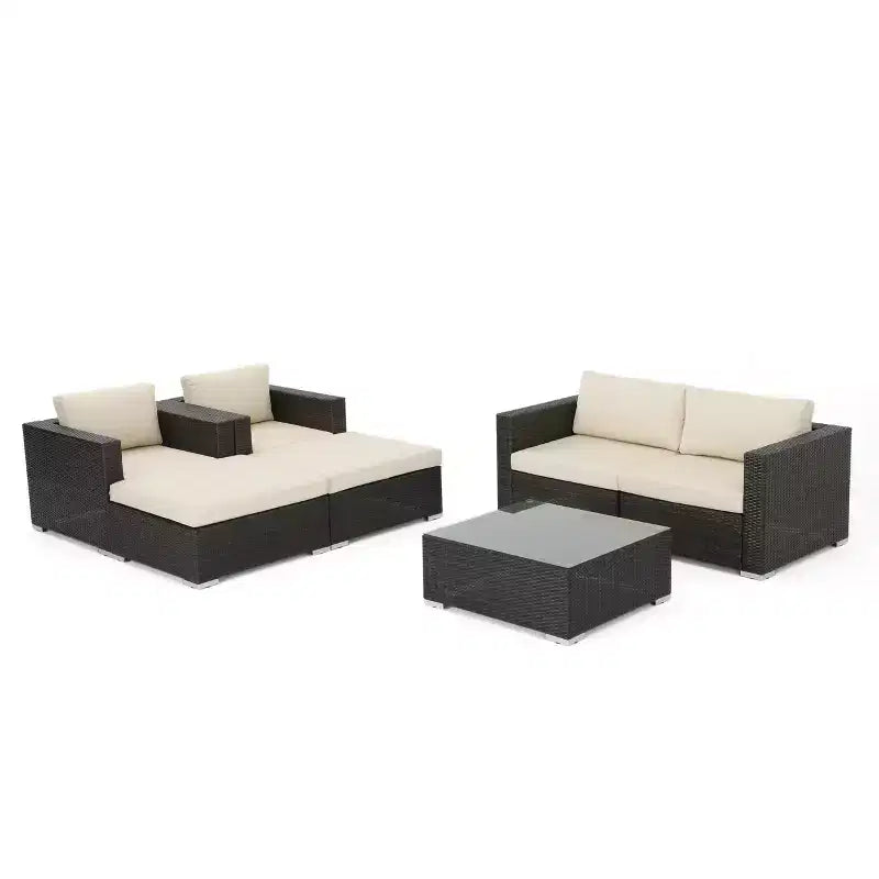 Set di 7 mobili da esterno in vimini Santa Rosa - Marrone scuro/Beige - Christopher Knight Home