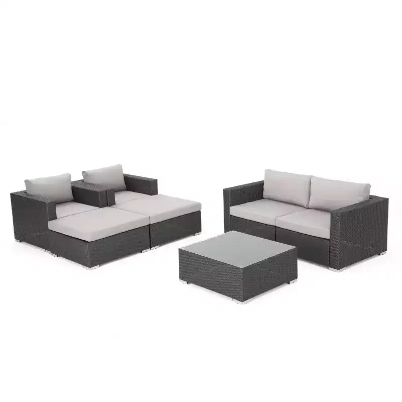 Set da conversazione in vimini Santa Rosa 7 pezzi - Grigio/Argento - Christopher Knight Home