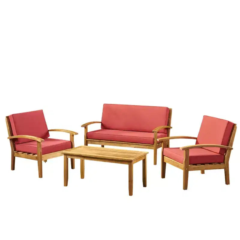 Set conversazione Peyton a 4 pezzi in acacia - Teak/Rosso - Christopher Knight Home
