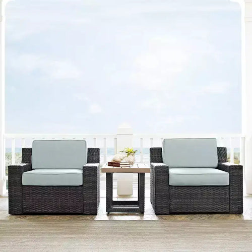 Beaufort 3pc Outdoor Wicker Seating Set with Side Table - Mist - Crosley: Weather-Resistant, UV-Protected Patio Ensemble