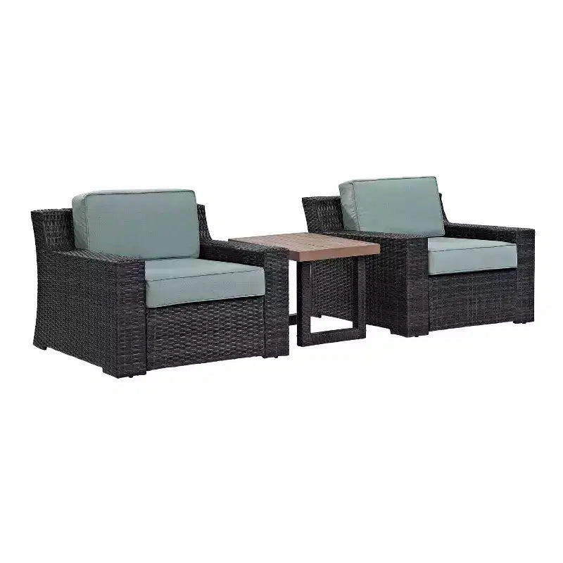 Set da 3 pezzi da esterno in vimini Beaufort con tavolino laterale - Mist - Crosley: Salotto da patio resistente alle intemperie e ai raggi UV