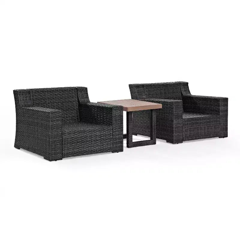Set da 3 pezzi da esterno in vimini Beaufort con tavolino laterale - Mist - Crosley: Salotto da patio resistente alle intemperie e ai raggi UV