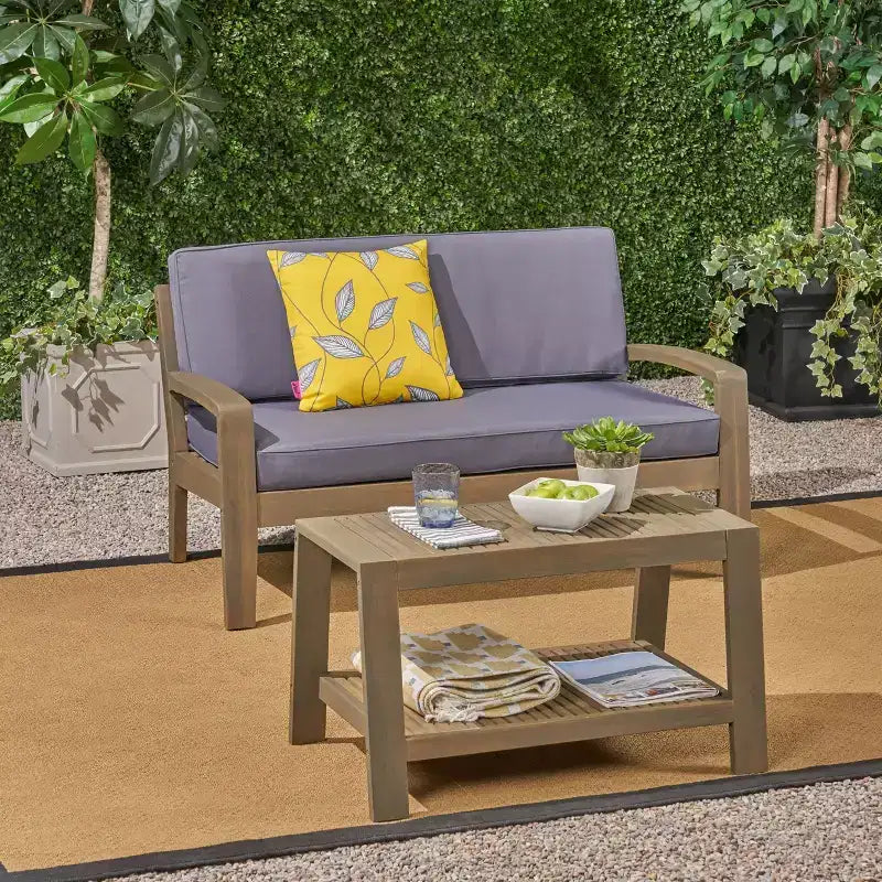 Grenada Set Patio da 2 Pezzi in Legno di Acacia - Grigio/Grigio Scuro - Christopher Knight Home: Mobili da Esterno per Conversazione con Tavolino da Caffè