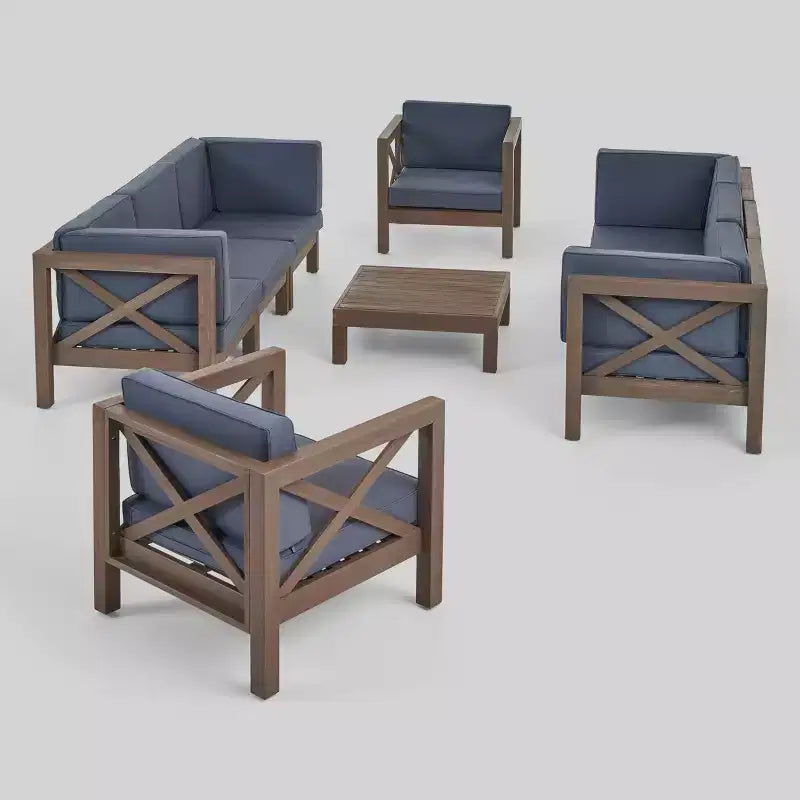 Set Divano e Poltrona Club Brava 9 pz in Legno di Acacia - Grigio/Grigio Scuro - Christopher Knight Home