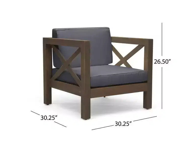 Set Divano e Poltrona Club Brava 9 pz in Legno di Acacia - Grigio/Grigio Scuro - Christopher Knight Home