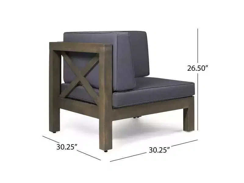 Set Divano e Poltrona Club Brava 9 pz in Legno di Acacia - Grigio/Grigio Scuro - Christopher Knight Home