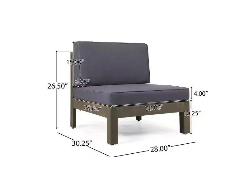 Set Divano e Poltrona Club Brava 9 pz in Legno di Acacia - Grigio/Grigio Scuro - Christopher Knight Home