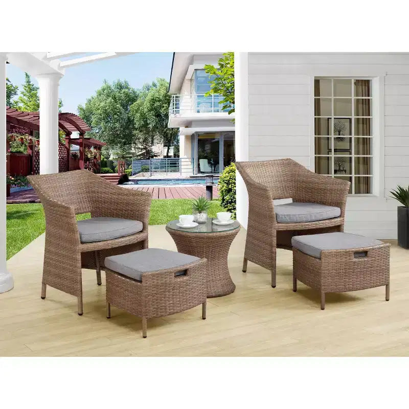Set da conversazione 5 pezzi Kokoli - Marrone - Alaterre Furniture: Mobili da esterno per patio con cuscini, nessun assemblaggio richiesto