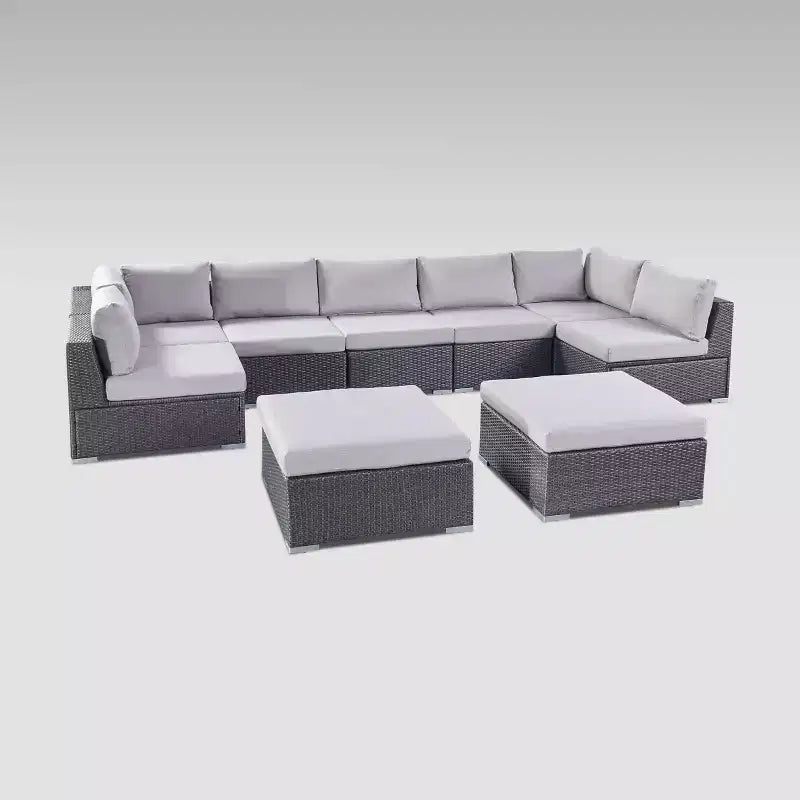 Set da 9 Pezzi da Salotto Sezionale in Vimini Santa Rosa - Grigio/Argento - Christopher Knight Home
