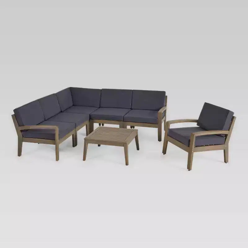 Set Divano Sezionale in 7 pezzi Grenada in Acacia - Grigio/Grigio Scuro - Christopher Knight Home