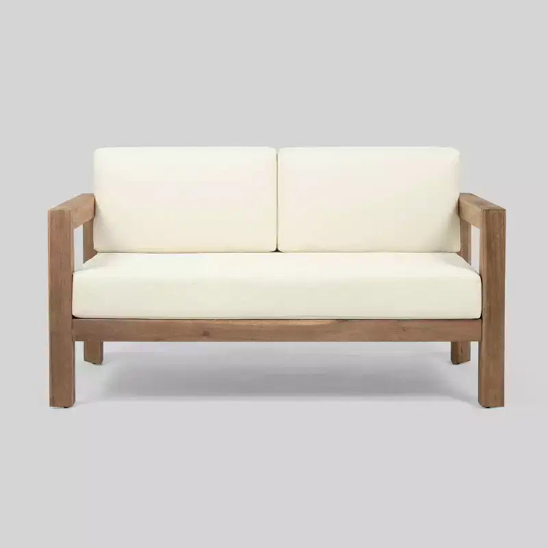 Set da 2 pezzi Genser Divanetto da esterno in legno e tavolino da caffè marrone - Christopher Knight Home: Set da esterno in acacia con cuscini