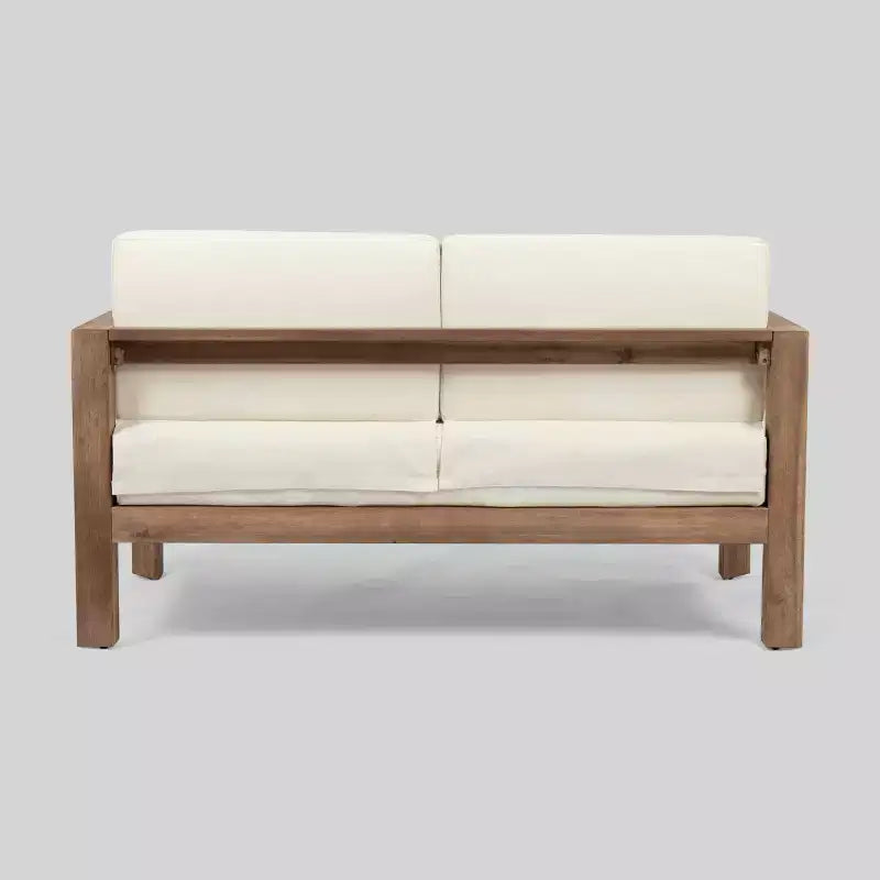 Set da 2 pezzi Genser Divanetto da esterno in legno e tavolino da caffè marrone - Christopher Knight Home: Set da esterno in acacia con cuscini
