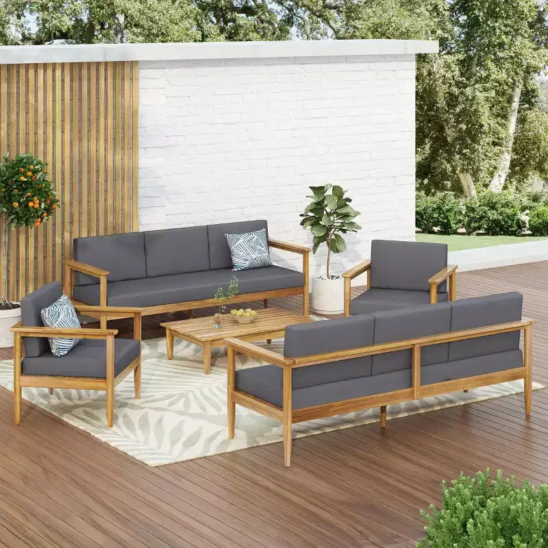 Set da conversazione da 5 pezzi in legno di acacia Magnolia - Teak/Grigio Scuro - Christopher Knight Home: Moderno Set da conversazione resistente all'acqua