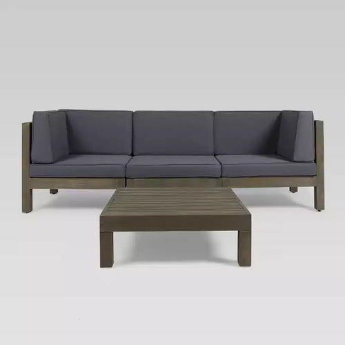 Divano e tavolo modulari Brava 4 pz in acacia: resistenti alle intemperie, con schienale a croce - Christopher Knight Home