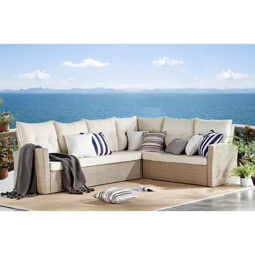 Canaan Set Divano Angolare da Esterno in Vimini 2 Pezzi Crema - Alaterre Furniture: Resistente alle Intemperie con Tavolino da Caffè