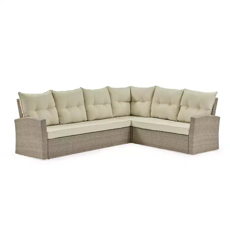 Canaan Set Divano Angolare da Esterno in Vimini 2 Pezzi Crema - Alaterre Furniture: Resistente alle Intemperie con Tavolino da Caffè