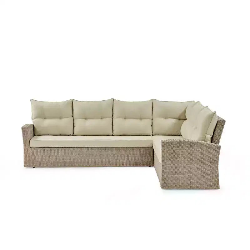 Canaan Set Divano Angolare da Esterno in Vimini 2 Pezzi Crema - Alaterre Furniture: Resistente alle Intemperie con Tavolino da Caffè