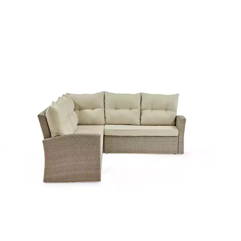Canaan Set Divano Angolare da Esterno in Vimini 2 Pezzi Crema - Alaterre Furniture: Resistente alle Intemperie con Tavolino da Caffè