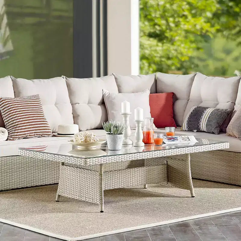 Canaan Set Divano Angolare da Esterno in Vimini 2 Pezzi Crema - Alaterre Furniture: Resistente alle Intemperie con Tavolino da Caffè