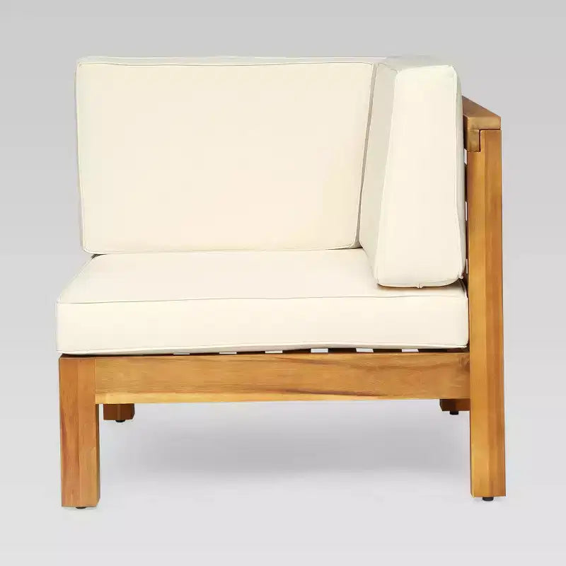 Divano Sezionale a U 10 Pezzi Oana in Legno di Acacia con Set Focolare - Teak/Beige - Christopher Knight Home: Seduta Modulare da Esterno