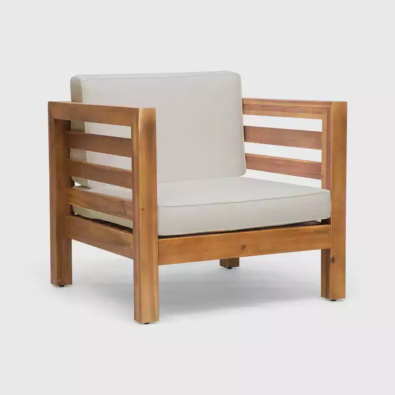 Oana Set Divano e Poltrona Club 9 pz in Legno di Acacia Teak/Beige - Christopher Knight Home: Sezionale Modulare da Esterno, Resistente alle Intemperie