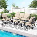 Captiva Designs 5pc XL Metal Outdoor Conversation Set with Swivel Chairs and Ottomans Beige: Steel Frame, Rust & Water-Resistant