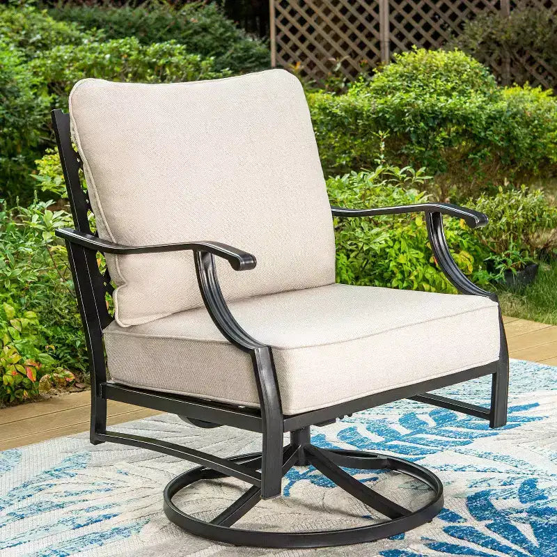 Captiva Designs Set da conversazione da esterno 5 pezzi XL in metallo con sedie girevoli e pouf beige: struttura in acciaio, resistente alla ruggine e all'acqua