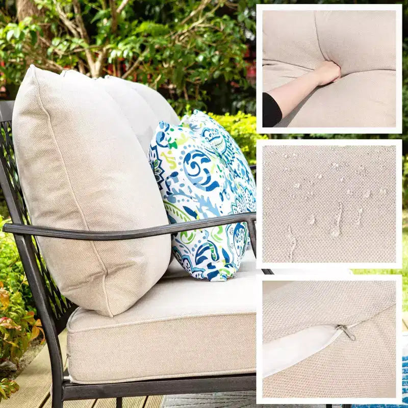 Captiva Designs Set da conversazione da esterno 5 pezzi XL in metallo con sedie girevoli e pouf beige: struttura in acciaio, resistente alla ruggine e all'acqua