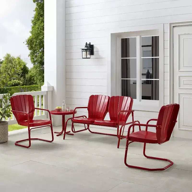 Set da conversazione per esterni Ridgeland 4 pezzi in metallo - Rosso - Crosley