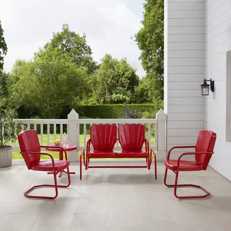 Set da conversazione per esterni Ridgeland 4 pezzi in metallo - Rosso - Crosley