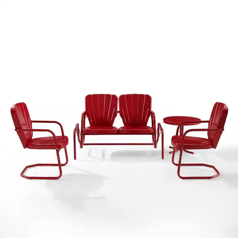 Set da conversazione per esterni Ridgeland 4 pezzi in metallo - Rosso - Crosley