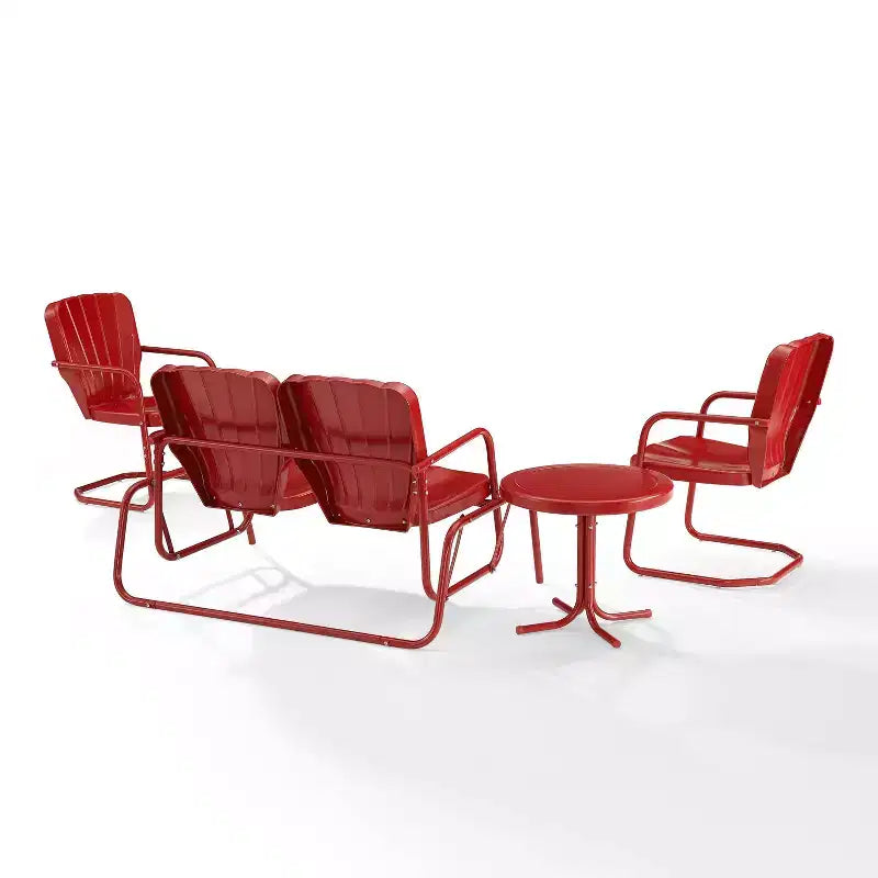 Set da conversazione per esterni Ridgeland 4 pezzi in metallo - Rosso - Crosley