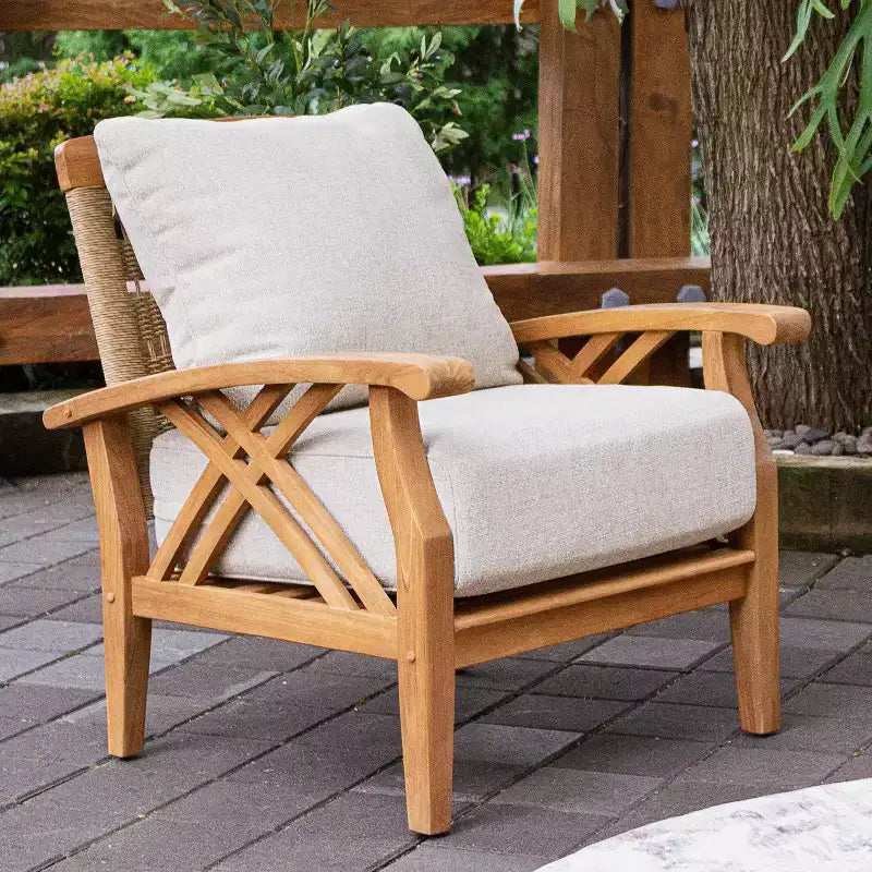 Set da conversazione per esterni Sonoma Lane Eola 5 pezzi in teak con cuscini marrone chiaro con cerniera – Resistente alle intemperie