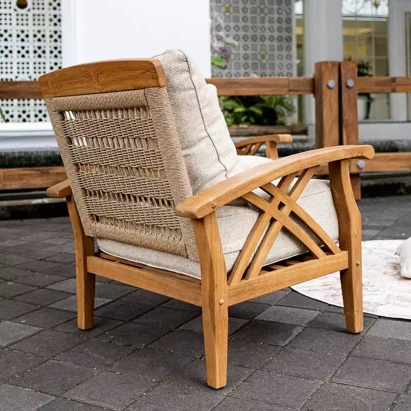 Set da conversazione per esterni Sonoma Lane Eola 5 pezzi in teak con cuscini marrone chiaro con cerniera – Resistente alle intemperie
