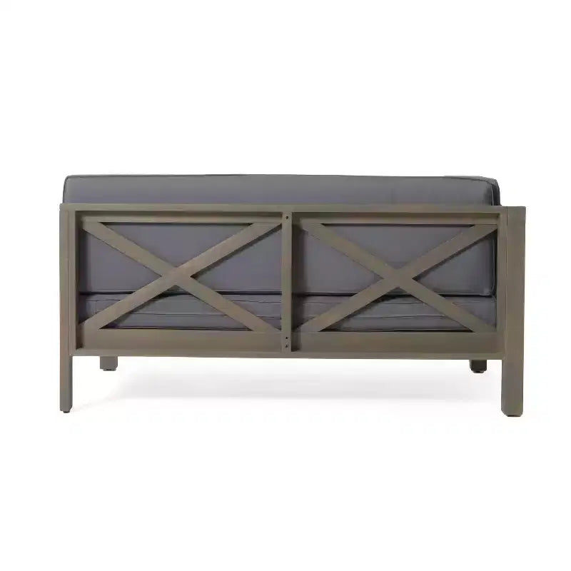 Divanetto con bracciolo sinistro da esterno a 2 posti Brava in legno di acacia e tavolino da caffè con cuscino Grigio/Grigio scuro - Christopher Knight Home