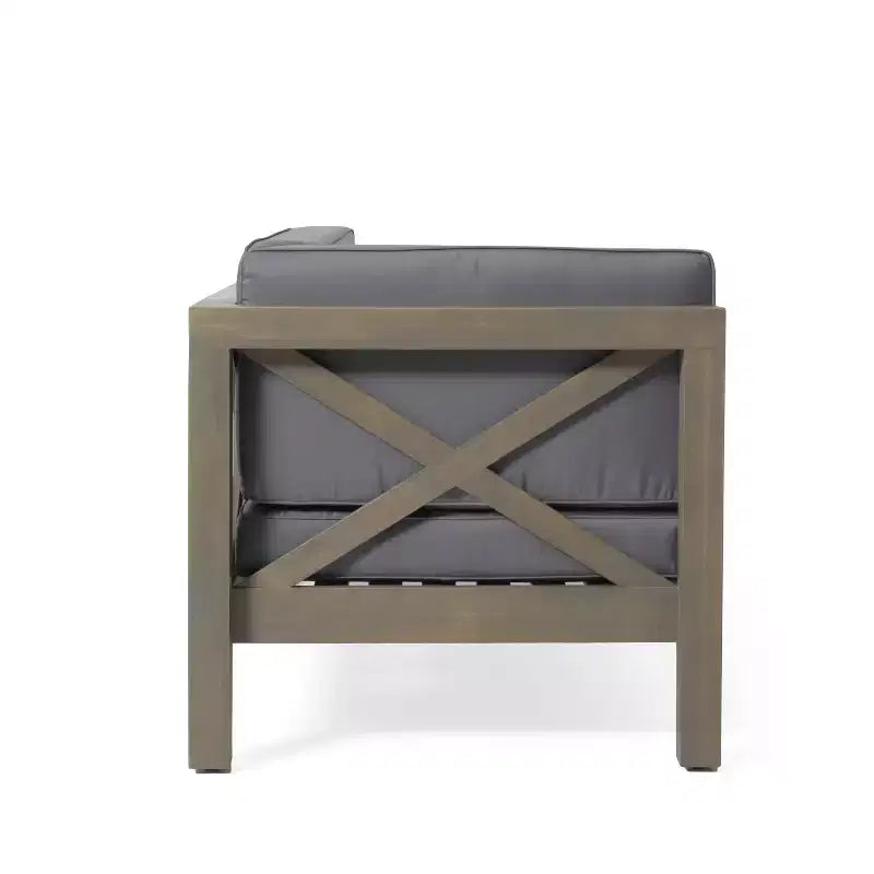 Divanetto con bracciolo sinistro da esterno a 2 posti Brava in legno di acacia e tavolino da caffè con cuscino Grigio/Grigio scuro - Christopher Knight Home