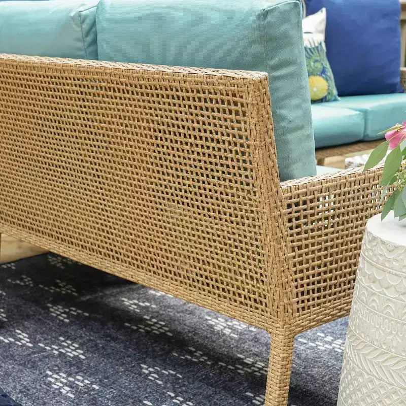 Divano Sezionale Leisure Made Riviera 5 pz in Vimini con Tessuto Blu Spa
