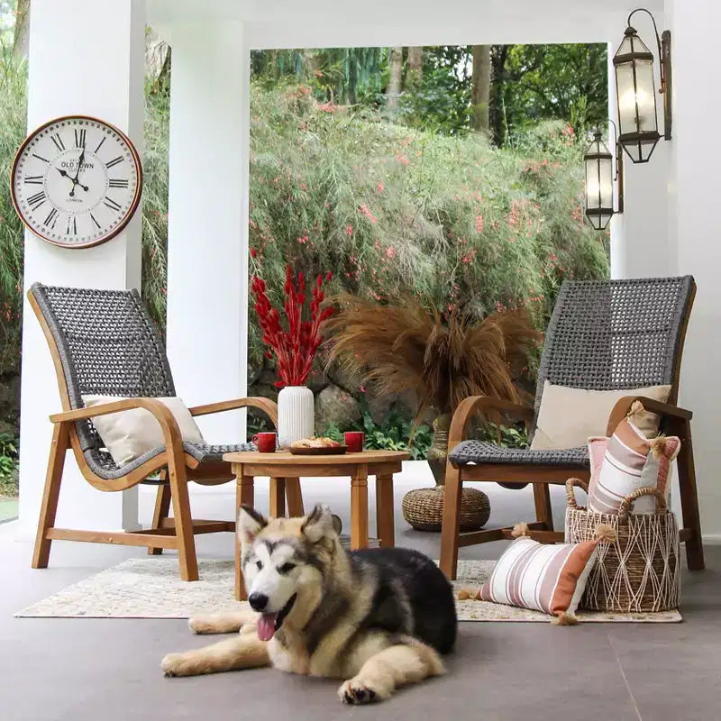 Set da conversazione per esterni in 3 pezzi Sonoma Lane Sheldon in teak con cuscini lombari – Resistente alle intemperie, realizzato in polyrope, telaio in teak massiccio