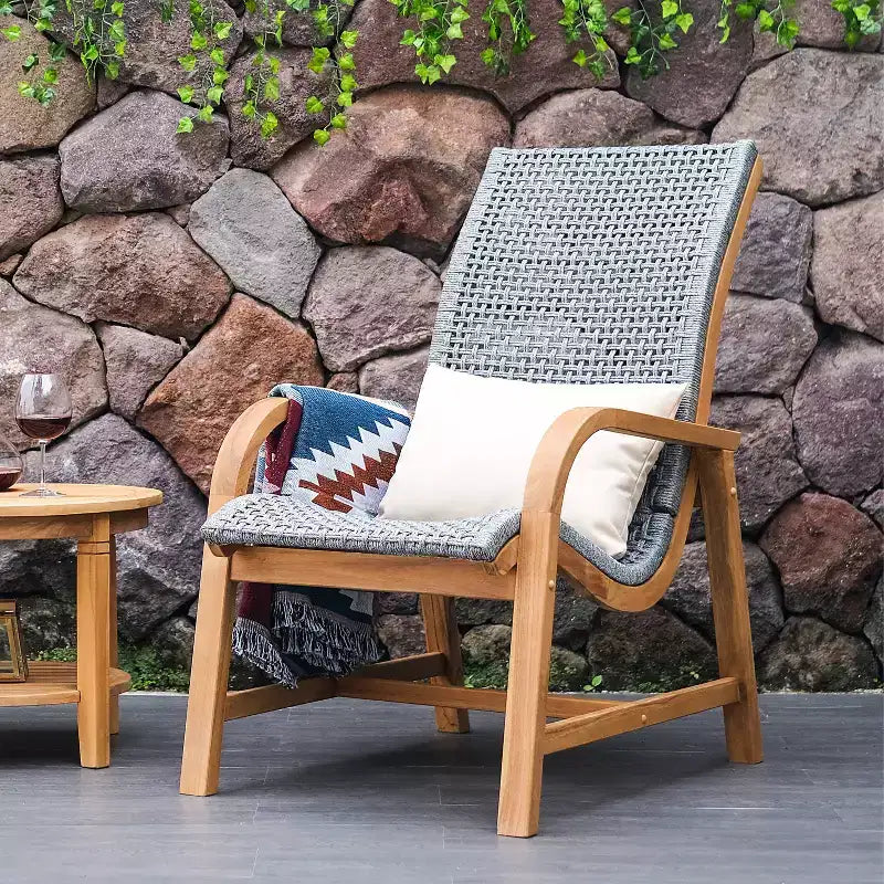 Set da conversazione per esterni in 3 pezzi Sonoma Lane Sheldon in teak con cuscini lombari – Resistente alle intemperie, realizzato in polyrope, telaio in teak massiccio