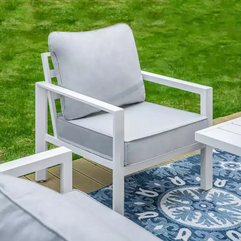 Set da 6 pezzi Captiva Designs Moderno in alluminio per esterni con braciere, poltrone e pouf