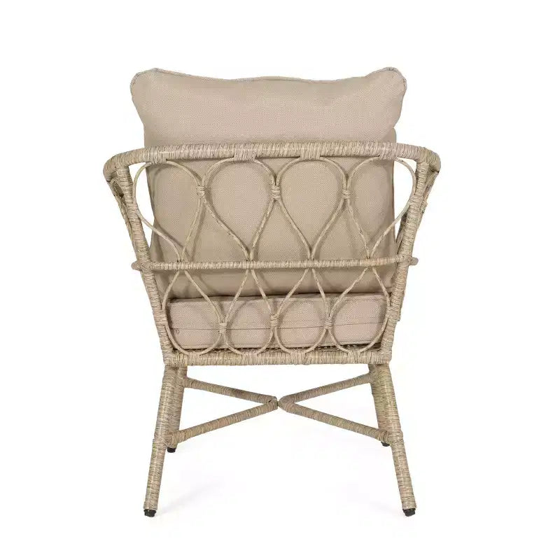 Set Salotto da Giardino 3 Pezzi Bruce in Vimini con Cuscini Marrone Chiaro/Beige - Christopher Knight Home: Rattan PE, Resistente ai Raggi UV e Agli Agenti Atmosferici